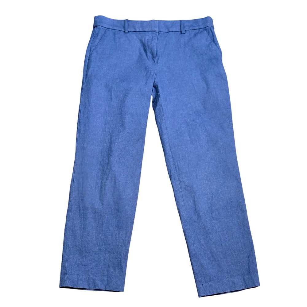 LOFT Blue Straight Leg Ankle Crop Trousers Mid Rise Chambray Dress Pants Size 8